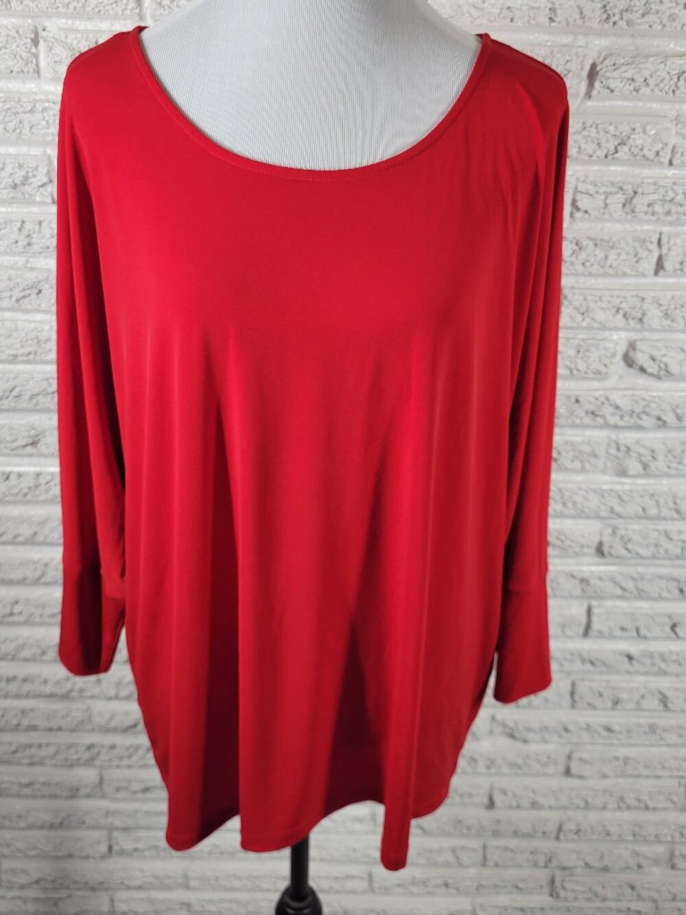 Calvin Klein Red Pullover Blouse Women's Plus Size 2X Long Sleeve Stretch RED9E